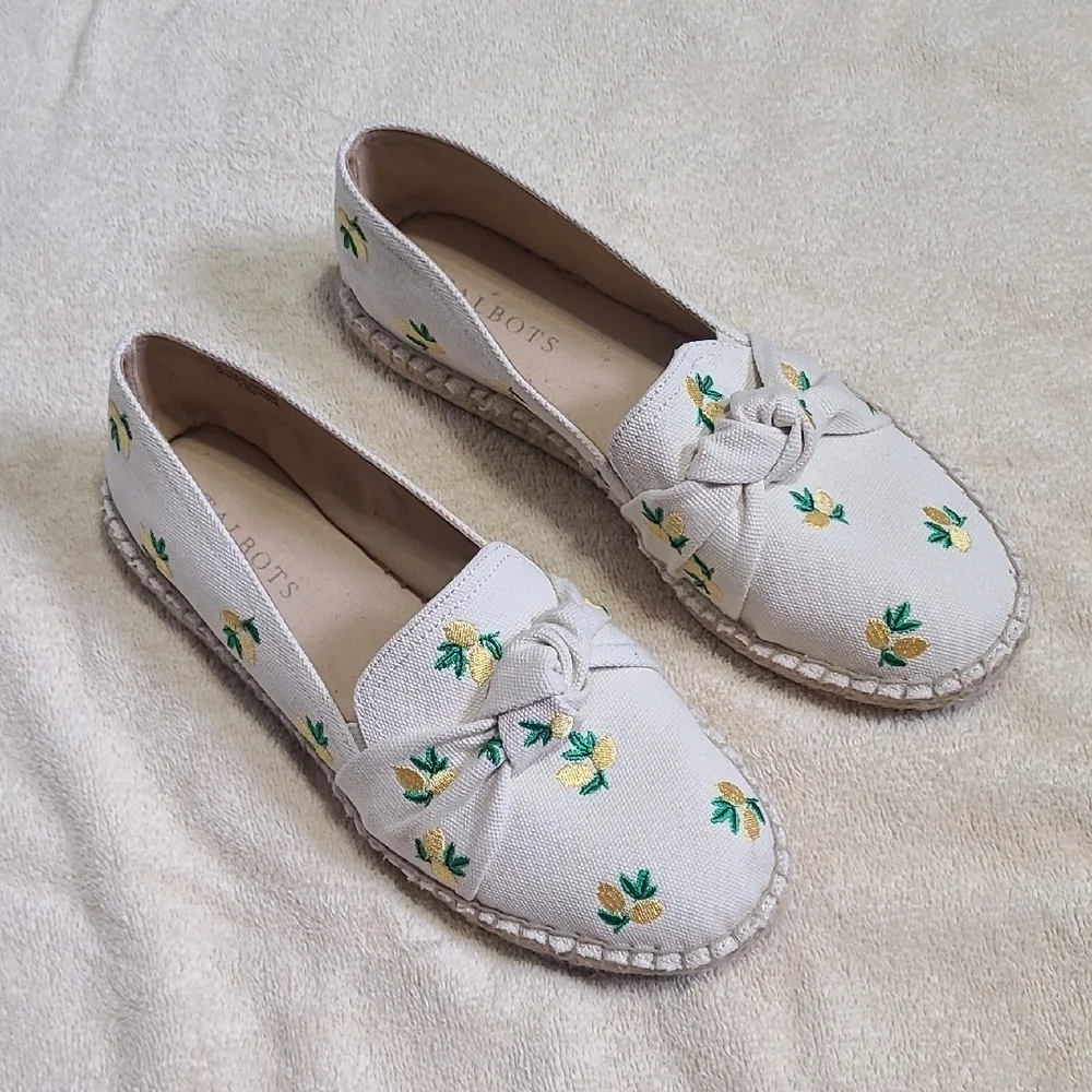Talbots Lemon Embroidered Espadrille Flats Izzy Lemon Knotted Canvas Espadrilles